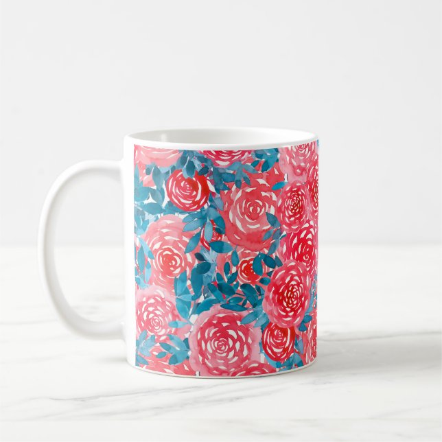 Aquarellfarbene Rose Blumenband Kaffeetasse (Links)