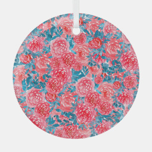 Aquarellfarbene Rose Blumenband Ornament Aus Glas