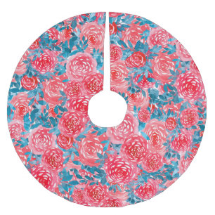 Aquarellfarbene Rose Blumenband Polyester Weihnachtsbaumdecke