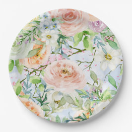 Aquarellfarbene Rose Blumengarten Hochzeit Party Pappteller