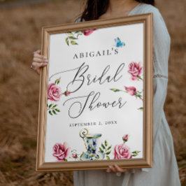 Aquarellfarbene Rose Blumenkohl Brautparty Poster