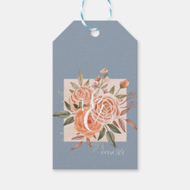Aquarellfarbene Rose Blumenpfirsiche Dusty Blue We Geschenkanhänger