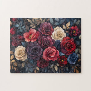 Aquarellfarbene Rose Bouquet Blätter farbenfroh Puzzle