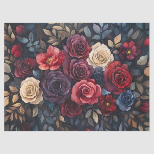 Aquarellfarbene Rose Bouquet Blätter Farbenfrohe D Seidenpapier (Vorderseite)