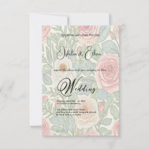 Aquarellfarbene Rose, Einladung zur Hochzeit