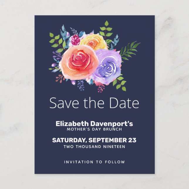 Aquarellfarbene Rose Floral Bouquet Save the Date Postkarte (Vorderseite)