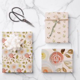 Aquarellfarbene Rose Geschenkpapier Set