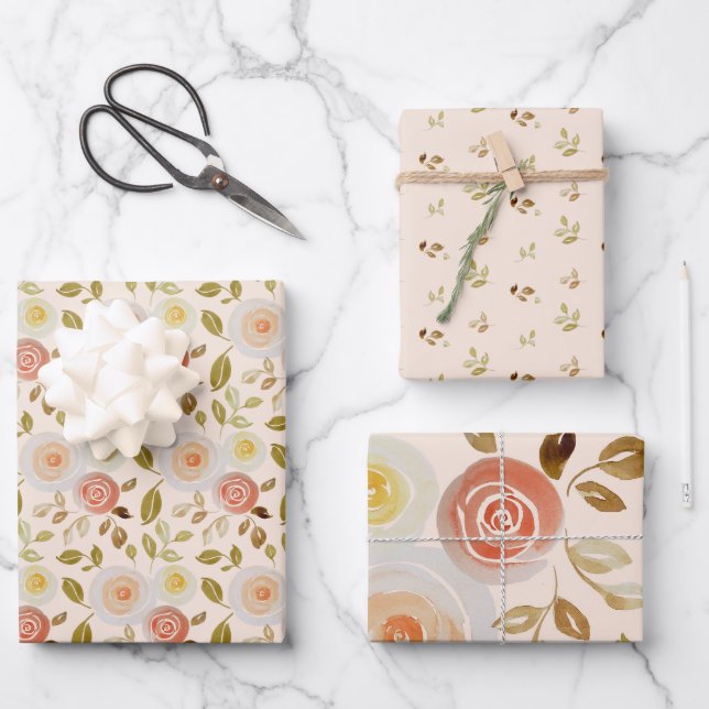 Aquarellfarbene Rose Geschenkpapier Set (Vorderseite)
