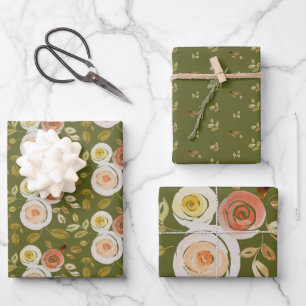 Aquarellfarbene Rose Geschenkpapier Set