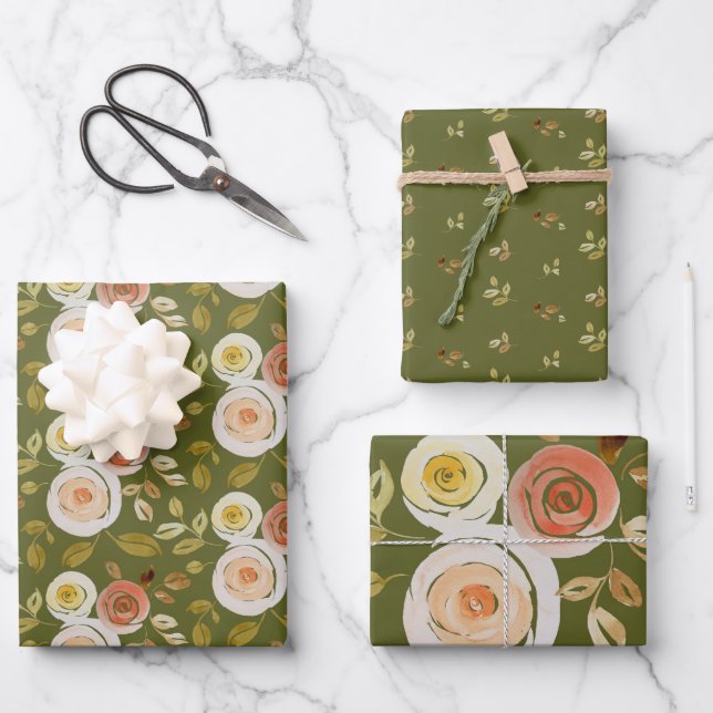 Aquarellfarbene Rose Geschenkpapier Set (Vorderseite)