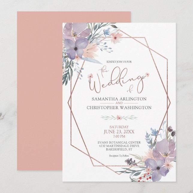 Aquarellfarbene Rose Gold Terra Cotta Wedding Einladung (Vorne/Hinten)