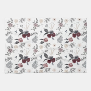 Aquarellfarbene Rose Grau Blätter Geschirrtuch