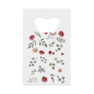 Aquarellfarbene Rose Grüne Blätter Blätter Geldbeutel Flaschenöffner
