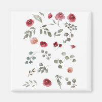Aquarellfarbene Rose Grüne Blätter Blätter