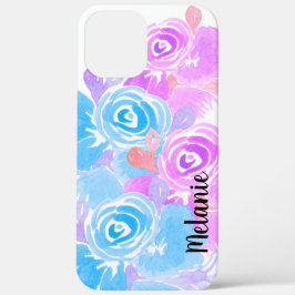 Aquarellfarbene Rose Grüne Farbige Mit Monogramm Case-Mate iPhone Hülle