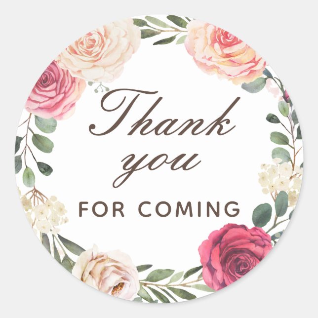 Aquarellfarbene Rose. Herzlichen Dank für das Komm Runder Aufkleber (Vorderseite)