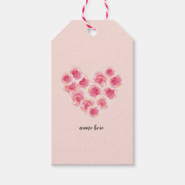 Aquarellfarbene Rose in Herzform Rosa Pfirsichblüt Geschenkanhänger