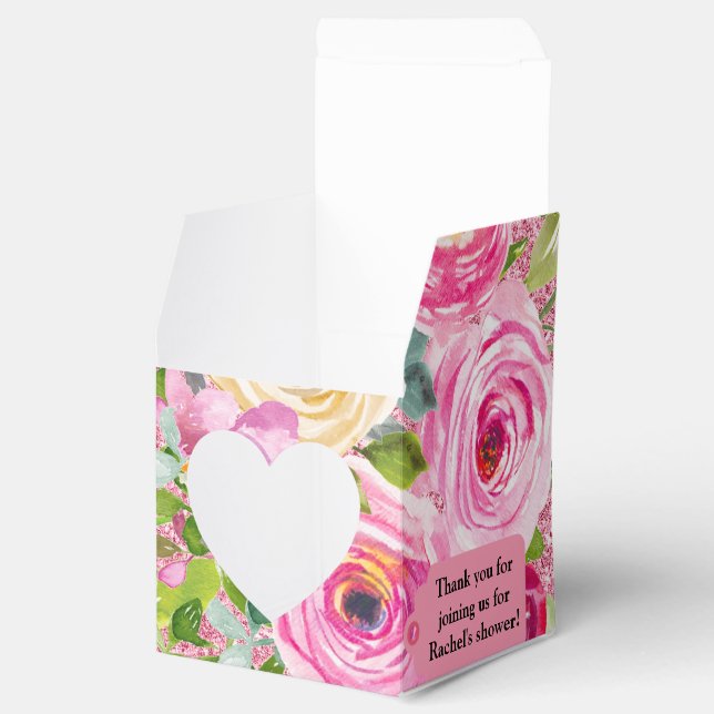 Aquarellfarbene Rose in rosa Glitzer Personalisier Geschenkschachtel (Geöffnet)