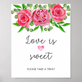 Aquarellfarbene Rose Liebe ist süß nehmen Sie eine Poster