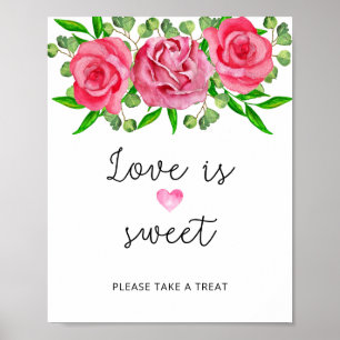Aquarellfarbene Rose Liebe ist süß nehmen Sie eine Poster
