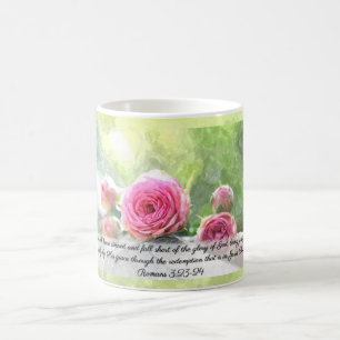 Aquarellfarbene Rose mit Römern 3:23 und 24 Tasse