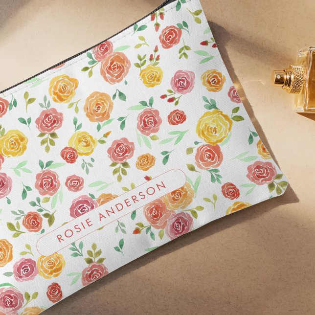 Aquarellfarbene Rose Personalisiert Reisen Zubehörtasche (Von Creator hochgeladen)