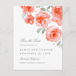 Aquarellfarbene Rose Romantische Save the Date Ankündigungspostkarte