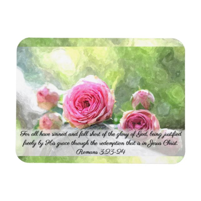 Aquarellfarbene Rose Römer 3:23 und 24 Magnet (Horizontal)