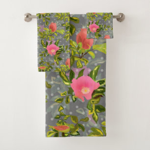 Aquarellfarbene Rose Rosa Blume botanischer Blumen Badhandtuch Set