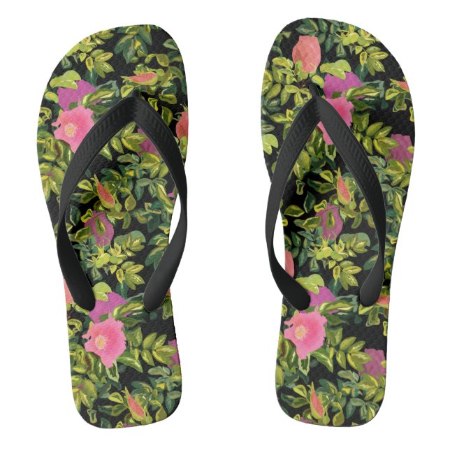 Aquarellfarbene Rose Rosa Blume botanischer Blumen Flip Flops (Fußbett)