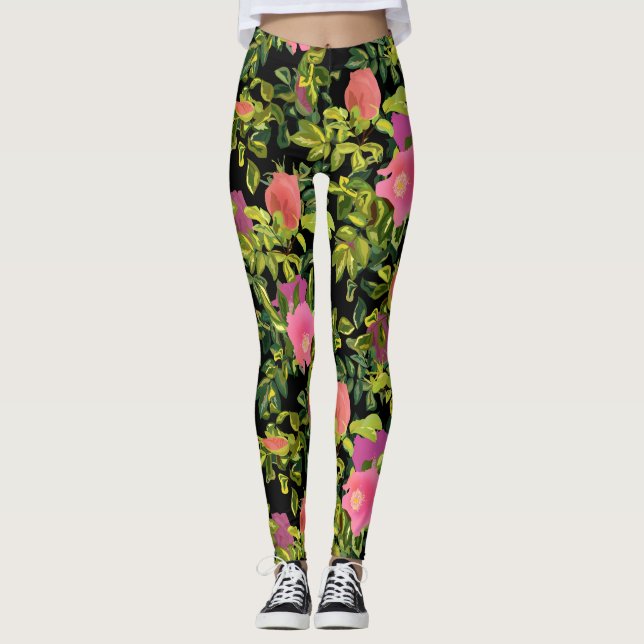 Aquarellfarbene Rose Rosa Blume botanischer Blumen Leggings (Vorderseite)