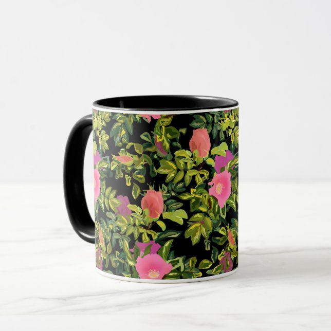 Aquarellfarbene Rose Rosa Blume botanischer Blumen Tasse (Vorderseite Links)