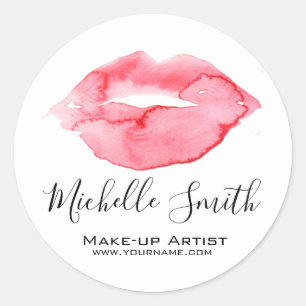 Aquarellfarbene Rose Rosa Lippen Make-up Runder Aufkleber