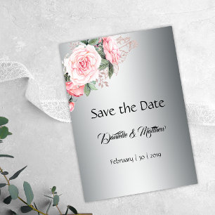 Aquarellfarbene Rose Rosa und Silber Hochzeit Save The Date