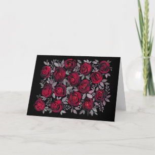 Aquarellfarbene Rose, rote Rosen in Schwarz Karte