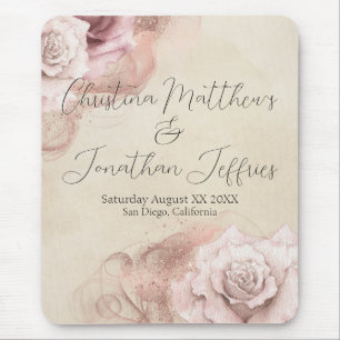 Aquarellfarbene Rose Rustikales Hochzeitsmuseum Mousepad
