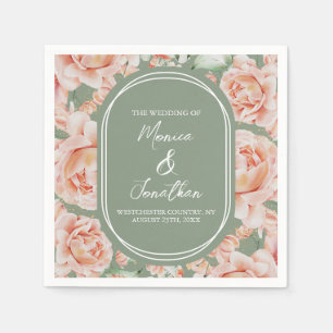Aquarellfarbene Rose setzen Grün-Rosa-Hochzeit Serviette