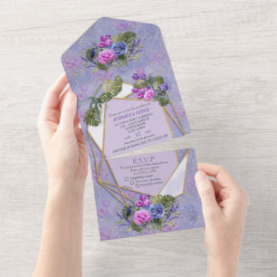 Aquarellfarbene Rose & Tulissen mit Gold Alles All In One Einladung