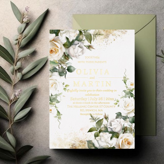 Aquarellfarbene Rose und Gold Elegante Hochzeit mi Folieneinladung (Von Creator hochgeladen)