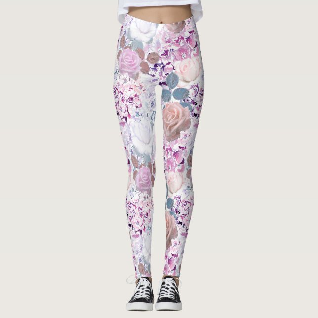 Aquarellfarbene Rose und Hydrangeas. Leggings (Vorderseite)