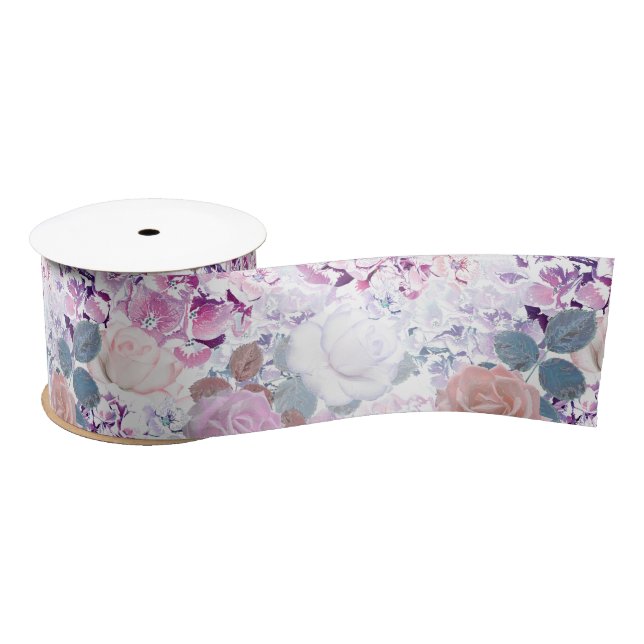 Aquarellfarbene Rose und Hydrangeas.  Satinband (Spule)