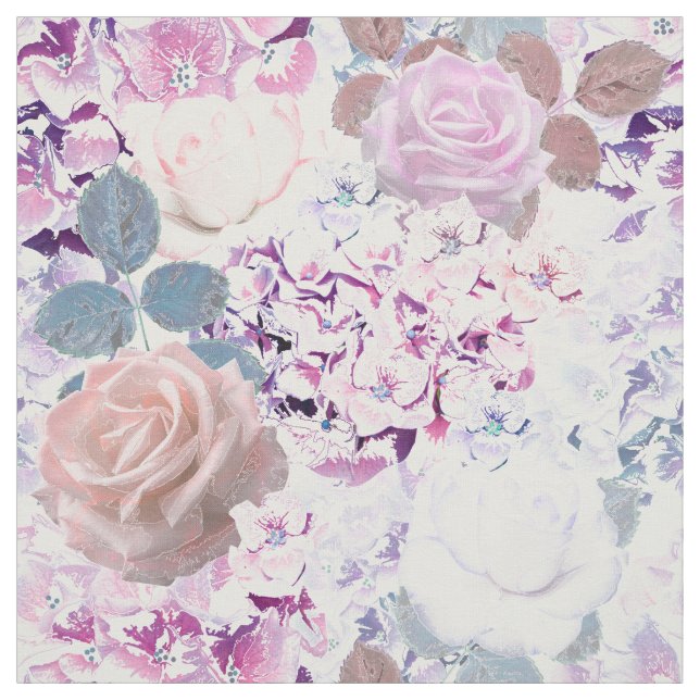 Aquarellfarbene Rose und Hydrangeas. Stoff (Muster)