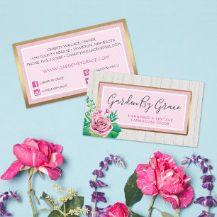 Aquarellfarbene Rose und rustikale Shabby Chic-Hüt Visitenkarte