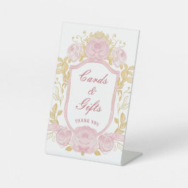 Aquarellfarbene Rose Wappen Karten und Geschenke Sockelschild