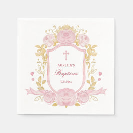 Aquarellfarbene Rose Wappen Taufe Serviette