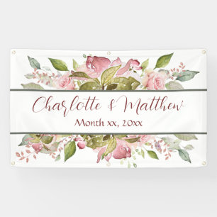 Aquarellfarbene Rose Weichrosa Hochzeit Banner