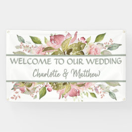 Aquarellfarbene Rose Weichrosa Hochzeit Banner