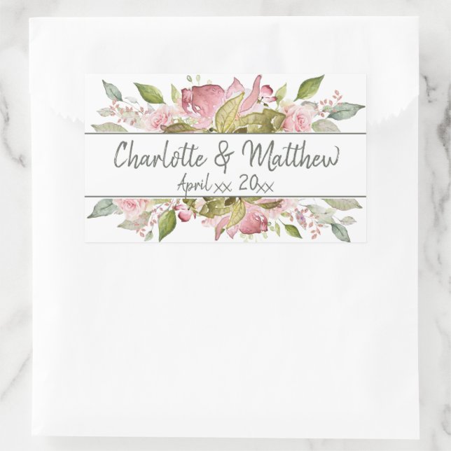 Aquarellfarbene Rose Weichrosa Hochzeit Rechteckiger Aufkleber (Tasche)