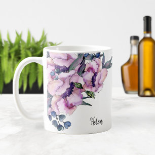 Aquarellfarbene Rosen 🌹 & blaue Herzen 💙 Kaffeetasse