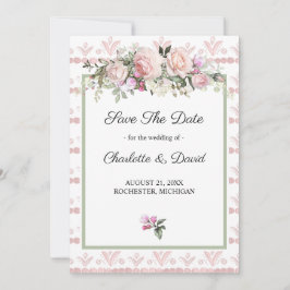 Aquarellfarbene Rosen, Blütenrosa Save the Date
